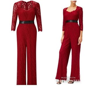 ADRIANNA PAPELL crimson Red Lace Wide Leg Jumpsuit 8 P